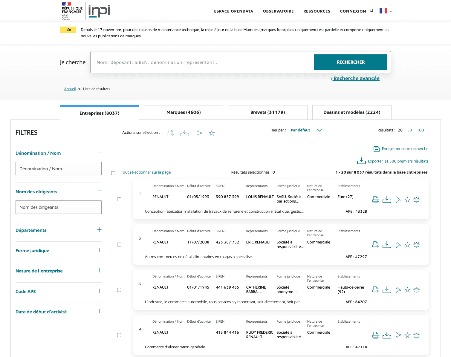Création et TMA du Portail Open Data INPI